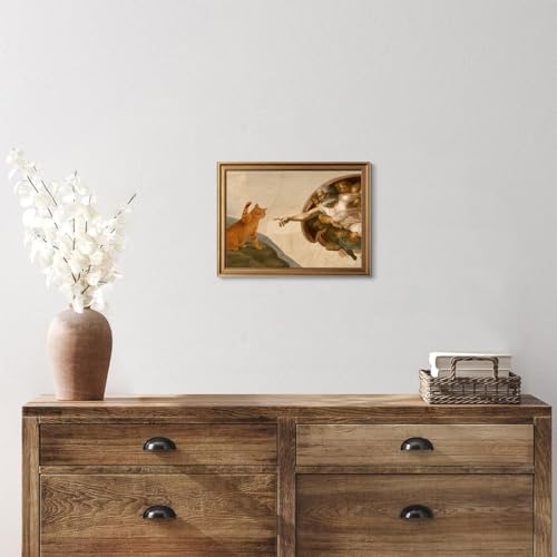 Vintage Gold Framed Cat Wall Art Eclectic Cat and God Canvas Art Prints - color: Cat and God, size: 12"x16"