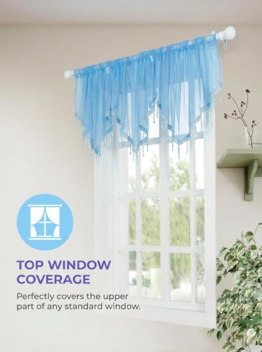 Molaxhome Swag Curtain Scalloped Curtain Valance Drape Sheer Lace Panel 1pc - color: Blue