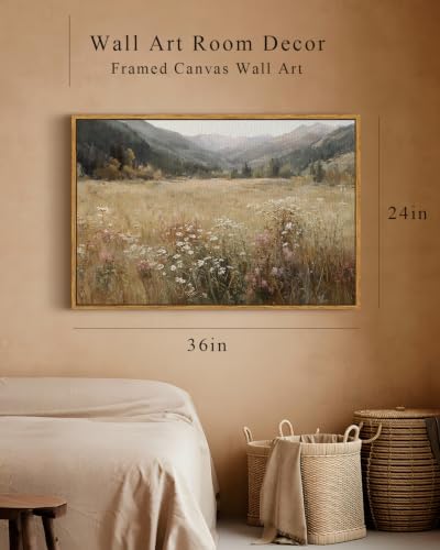 InSimSea Large Framed Wall Art, Wildflower Landscape Painting, 24x36 Inch - color: Flower Meadow