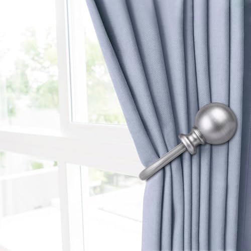 KAMANINA Curtain Holdbacks 2 Pack Wall Mounted with Silver Round Finials - color: Antique Silver