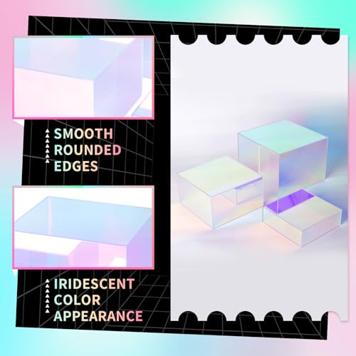 3-Pack Iridescent Acrylic Display Risers, Rainbow Nesting Cubes for Dessert - color: Iridescent