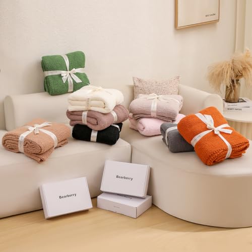 bearberry Knit Throw Blanket 50x60 Beige Super Soft Plush for Couch - color: Beige, size: Throw(50″x60″)