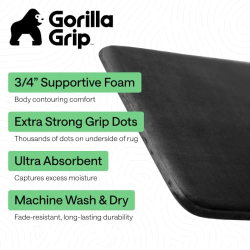 GORILLA GRIP® Memory Foam Bath Rug for Bathroom, 24x17 Black - color: Black, size: 24" X 17"