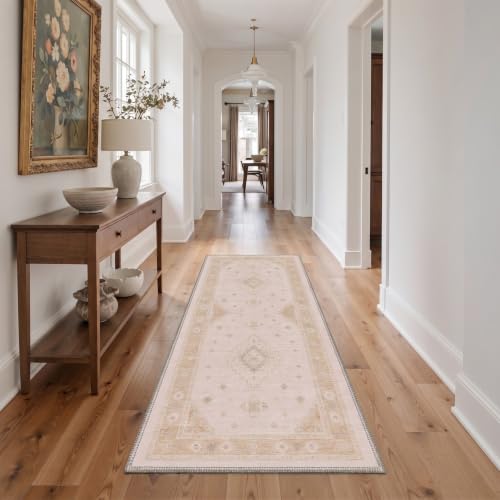 GENIMO 2X5 Washable Runner Rug for Kitchen, Boho Medallion Non Slip - color: Cream Beige, size: 2' x 5' (Rectangular)