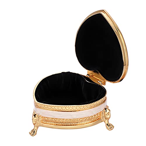 Hipiwe Heart Shape Metal Jewelry Box Antique Trinket Box Carved Red Rose - color: Red, size: Small