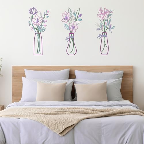 Zzbakress 3 Pieces Metal Flowers Wall Art for Bathroom (Pink Purple) - color: Pink Purple