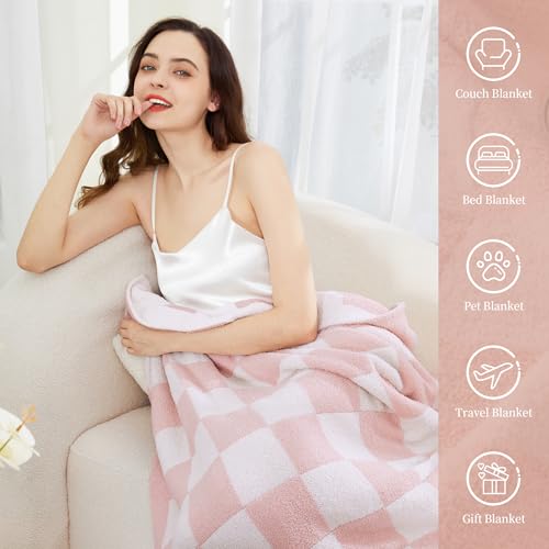 SeaRoomy Fuzzy Checkered Throw Blanket for Couch,Light Pink 60"X79" - color: Light Pink, size: 60"×79"