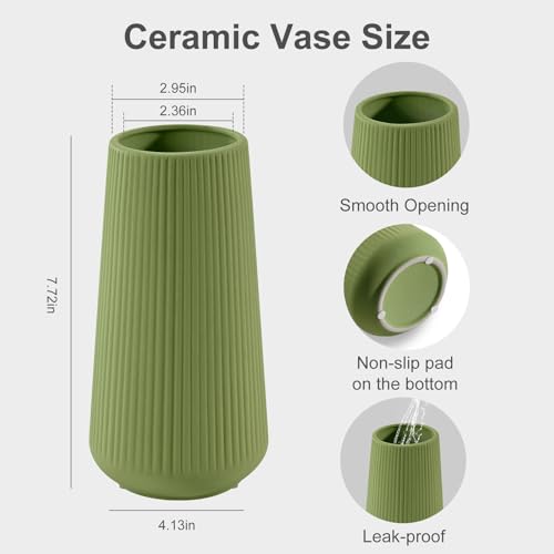 Saga Green Ceramic Vase, GUKJOB Small Cute Flower Vase for Pampas Grass, Home, Living Room, Dining Table, Farmhouse, Office Decor, Bedroom, Table, and Kitchen Shelf (Saga Green) - color: Small Saga Green - 1pc