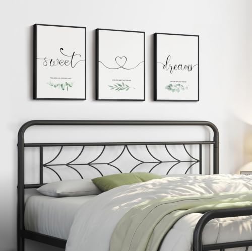 Framed 3 Piece Sweet Dreams Minimalist Canvas Wall Art Bedroom, 12x16 Inch - color: Black and White, size: 12" W x 16" H x 3Pcs