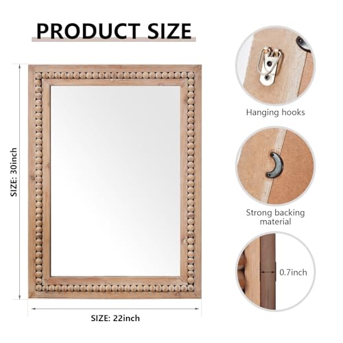 H HOMEWINS Rustic Wood Wall Mirror,Rectangle Bathroom Vanity Mirror - color: Nature, size: 30"L x 22"W