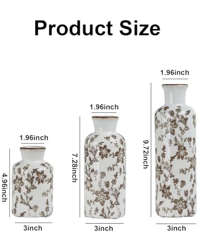 Brown Ceramic Vase Set of 3, Vintage Brown Floral Vases for Home Decor - color: Brown