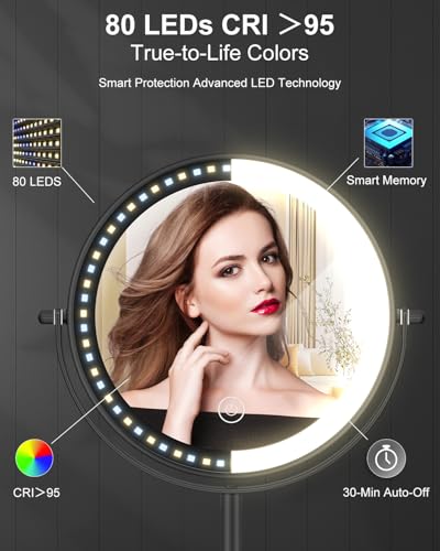 8" Lighted Makeup Mirror with Light,30X Magnifying Height Adjustable Mirror - color: Black