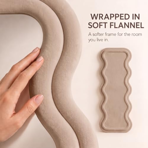 BOJOY Full Length Irregular Wavy Mirror 63"x24", Arched Floor Mirror Standing Hanging or Leaning Against Wall for Bedroom, Flannel Wrapped Wooden Frame -Light Coffee - color: Light Coffee