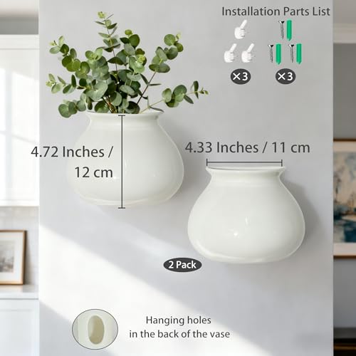White Ceramic Wall Planters, Set of 2, 4.7 Inch, Flared Design - color: 2pcs-small
