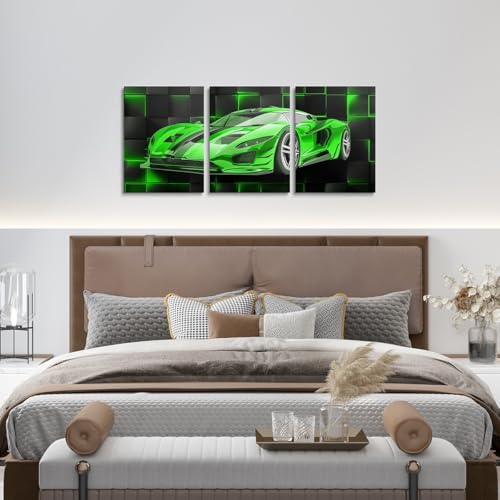 Feelyou Race Car Wall Art 12" x 16" x 3 - color: Green Black