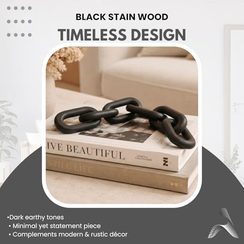 Boho Wooden Link Decor for Coffee Object for Coffee Table & Shelf Knot Sculpture, Farmhouse Rustic Shelf Natural Wood Chain Links for Living Room, Entryway, Console,Office Home Accent (Black Stain) - color: Black Stain