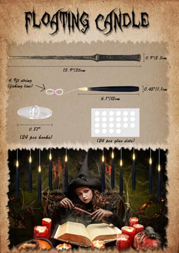 GenSwin Flameless Floating Candles Wand Halloween Decorations Black 22pcs - color: Black-22