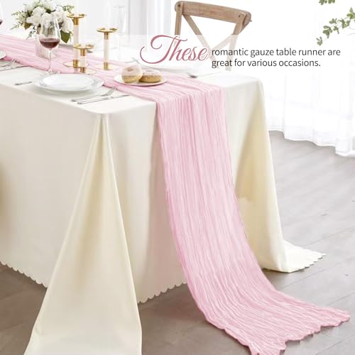 12 Pack Light Pink Cheesecloth Table Runner 10Ft, Gauze Table Runners 21.5 x 120 inch,Semi Sheer Cheese Cloth Fabric Runner Bulk for Wedding,Party,Baby Shower,Bridal Shower - color: Pink, size: 12 Pack-21.5×120inch