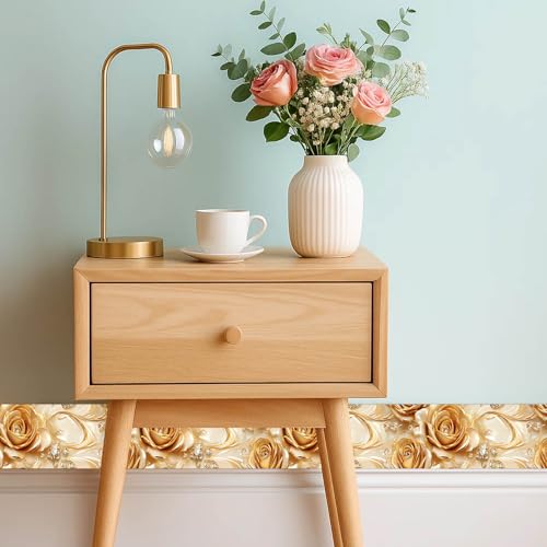 IVN Wallpaper Border Peel and Stick Wall Golden Rose Jewel 4x196 Inch - color: Golden Rose Jewel