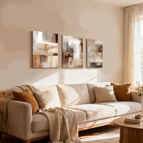 LYYGLYY 3Pcs Framed Abstract Brown Canvas Wall Art 12x16 Inches - color: Brown Relief Sculpture, size: 12x16 Inches