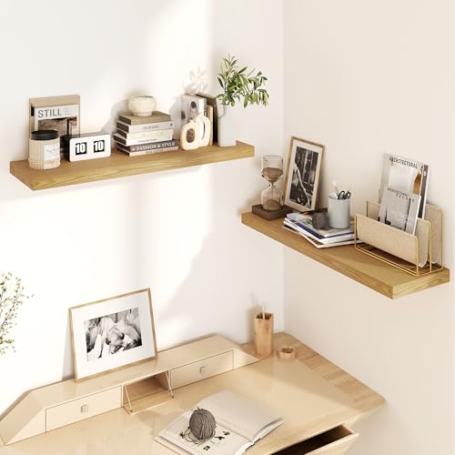 30 Inch Floating Shelves, Rustic Floating Wall Shelves 8 Inch Deep, 30 x 8 Floating Shelves for Home Decor, Deep Display & Storage Shelves for Kitchen, Bathroom, Living Room, Oak Color, Set of 2 - color: Oak, size: 30"W x 8"D