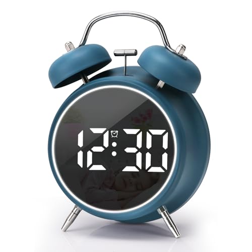 Digital Small Alarm Clock, 4.5 Inch Double Bell Electronic LED Alarm Clock - color: Blue