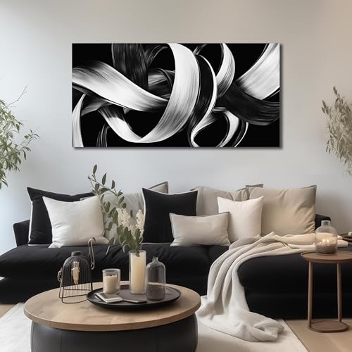 Modern Abstract Wall Art Black and White Curve Line Decor 24"X48" - size: 24"L x 48"W