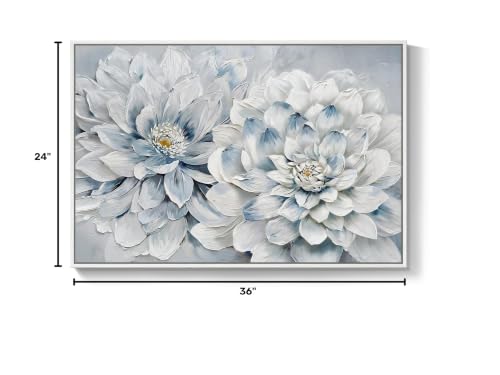 Framed Modern Blue and White Floral Wall Art for Bedroom, 24x36 Inch - color: Blue and White-B