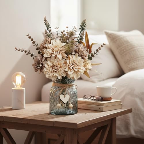 Leftover Faux Flowers in Vase,Light Brown Fall Fake Flowers with Vase for Boho Flowers Decor,Fall Decor,Silk Artificial Flower Arrangements,Rustic Flower Centerpieces for Tables,Home Decor - color: Light Brown