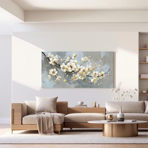 YISXINOAG Beige Flower Floral Wall Art Modern Painting Canvas Print 20"X40" - color: grey beige, size: 40"L x 20"W
