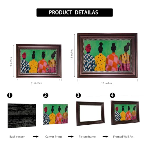 Dark Brown Framed African American Women Canvas Wall Art 9x11 in - color: Colorful Women, size: 11"L x 9"W