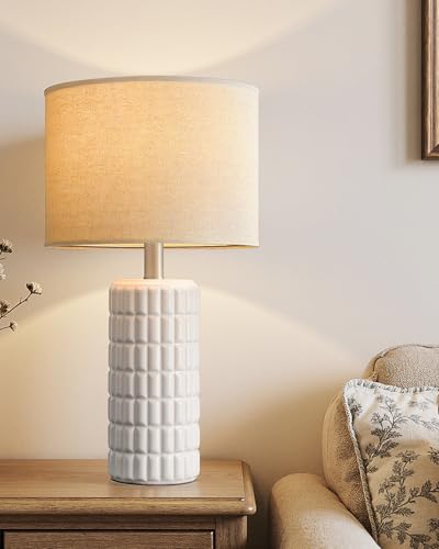 Seealle 23" Single Modern Ceramic Table Lamp, Nightstand Lamp, White - color: White