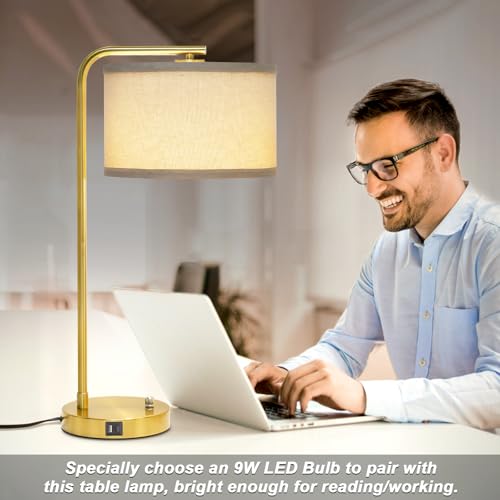 Mordern Gold Table Lamp, Fully Dimmable Bedside Lamp with C+A USB Ports - color: Gold
