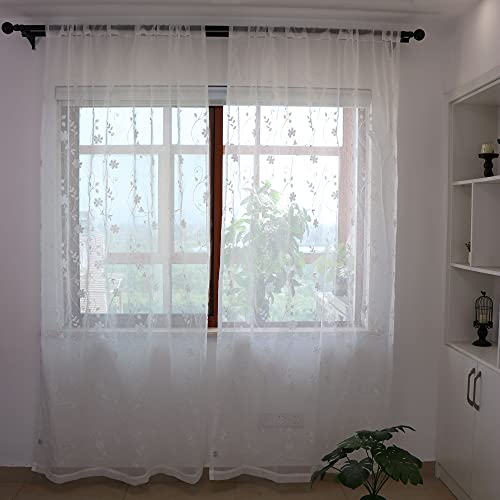 SLOW SOUL Set of 2 Panels White Embroidered Flowers Sheer Curtains for Bedroom Living Dining Room Farmhouse Drapes Curtain with Rod Pocket White 52W X 90 inch Length - color: White/Rod Pocket, size: 52"W x 90"L (Pack of 2)