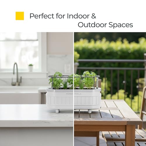 Permasteel Herb Garden Planter with Trellis Support, Self-Watering System with Water Level Indicator, Fits Multiple Herb Plants, for Basil, Flowers, Succulents, Indoor & Outdoor, White - color: White