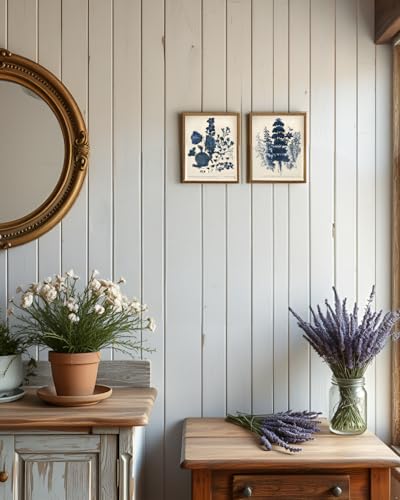 VIYYIEA Vintage Framed Wall Art, Blue Botanical for Bathroom, Set of 2 - color: Blue Vintage Botanical