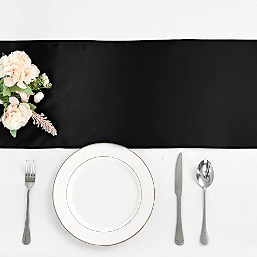 10-Pack Black Satin Table Runner 12 x 108 Inch Long Bright and Smooth Silk Fabric Table Runner for Wedding Banquet Birthday Party Decoration - color: Black, size: 12"x108" 10PCS
