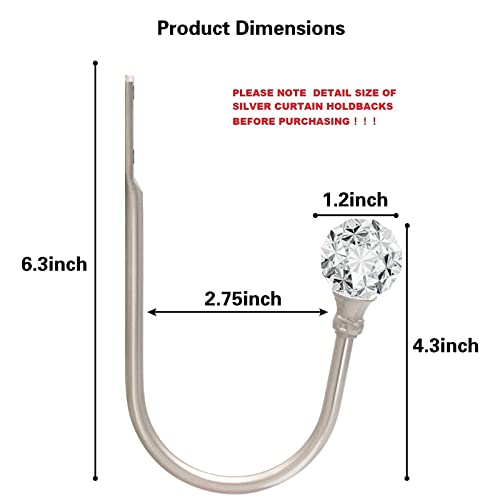 Curtain Drapery Holdback, Decorative Drapery Tieback Hooks with Crystal Ball, U Shaped Curtain Holders Wall Mounted Curtain Holdback, Heavy Duty Window Treatment Holdbacks for Home Decor 1 Pair Silve - color: Silver, size: 2 Pack
