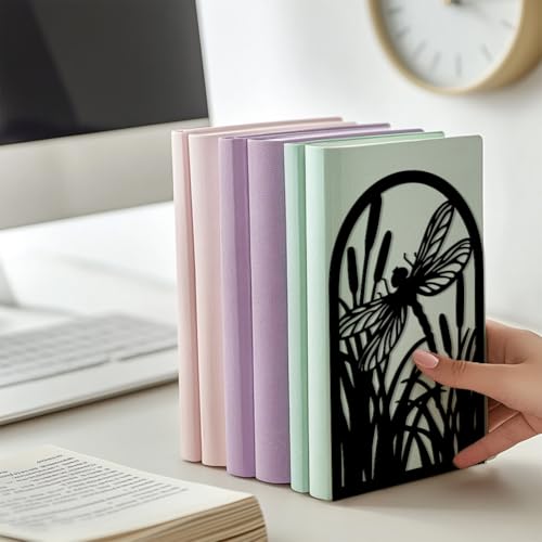 Peacoblue 5.3"x4.3"x7.9" Metal Bookends, Heavy Duty Book Ends for Shelves - style: Dragonfly