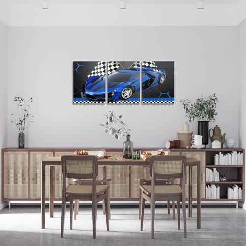 Feelyou Race Car Wall Art 12" x 16" x 3 - color: Blue White Black