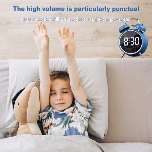 Digital Small Alarm Clock, 4.5 Inch Double Bell Electronic LED Alarm Clock - color: Blue