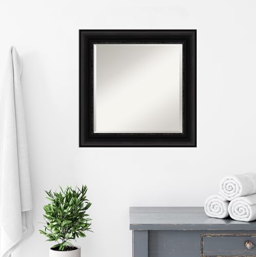 Amanti Art 오버 싱크대용 블랙 욕실 거울, 66 x 66cm(26 x 26인치) 팔러 블랙 스퀘어 화장대 거울, 미디엄 전통 프레임, 수평 및 수직으로 걸 수 있음, 욕실 벽 장식, 경사진 가장자리 - color: 팔러 블랙, size: 26"L x 26"W