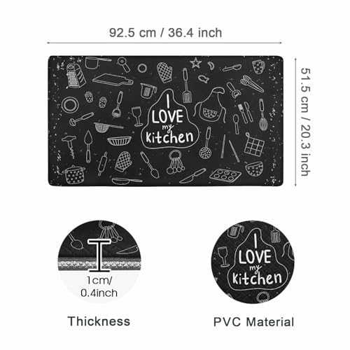 Kitchen Floor Mat 36x20in Waterproof Anti-Fatigue Kitchen Mats - color: I Love My Kitchen