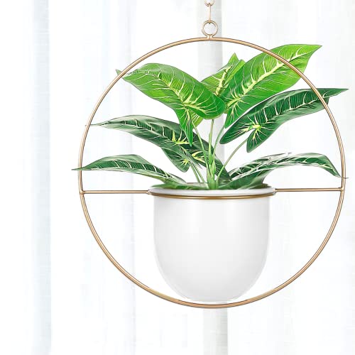 2 Pack Hanging Planter with 5.5" Pot, Metal Hanging Plant Holder - color: Gold & White