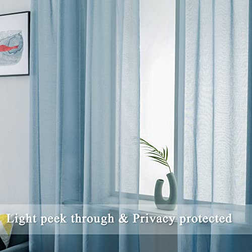 DUALIFE Stone Blue Sheer Curtains 63 Inch Length,Faux Linen Semi Sheer Curtain Drapes for Living Room Bedroom Nursery Bathroom Privacy Voile Window Treatment Panels,52 x 63 Inches,Dusty Blue - color: Blue, size: 52"W x 63"L (Pack of 2)
