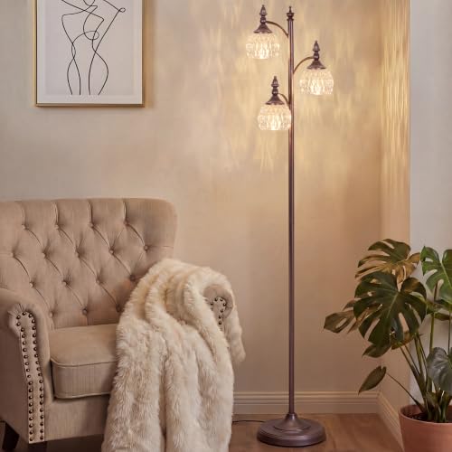 JUNNAI Brown Floor Lamps 66.5in Vintage Standing Lamp with Glass Shade 3 Way Brightness Lights Mid Century Modern Pole Lights Corner Lamp for Living Room Bedroom Office(Bulbs Included) - color: Brown-4