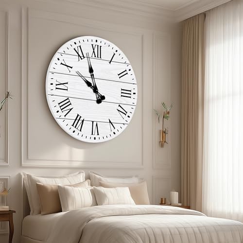 Large Wall Clock with Roman Numeral, 35.5” Shiplap Farmhouse Hanging Clock - color: White, size: 35.5 Inch