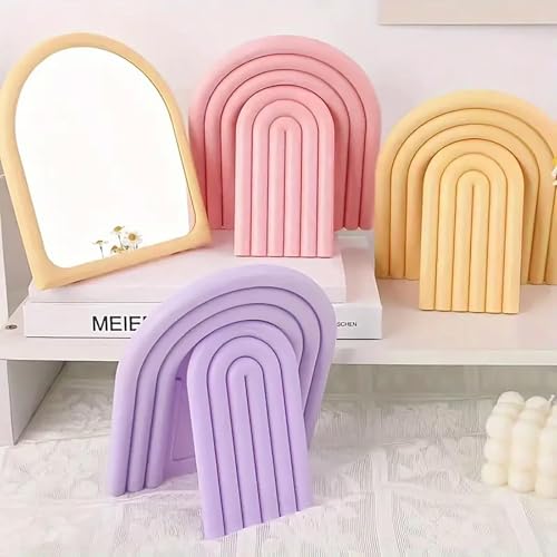 Desk Makeup Mirror,Small Cute Vanity Mirror for Office Cubicle Table,Pink - color: Pink