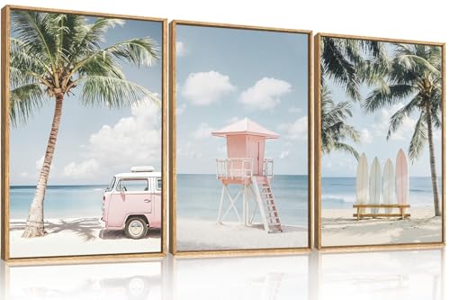 Celestdeco Beach Coastal Seascape Framed Canvas Wall Art Set-16"x24"x3 - color: Beach Seascape Wall Art, size: 16"L x 24"W