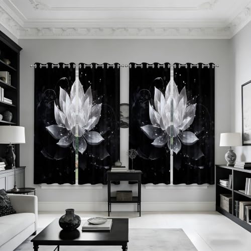 Black and Grey Blackout Curtains, Lotus Drapes 63 inches length, 2 Panels - color: Black and White, size: 52"W x 63"L (Pack of 2)